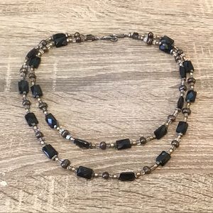 Sterling Silver Smoky Quartz & Pearl Beaded 2 Row Necklace 20" Long